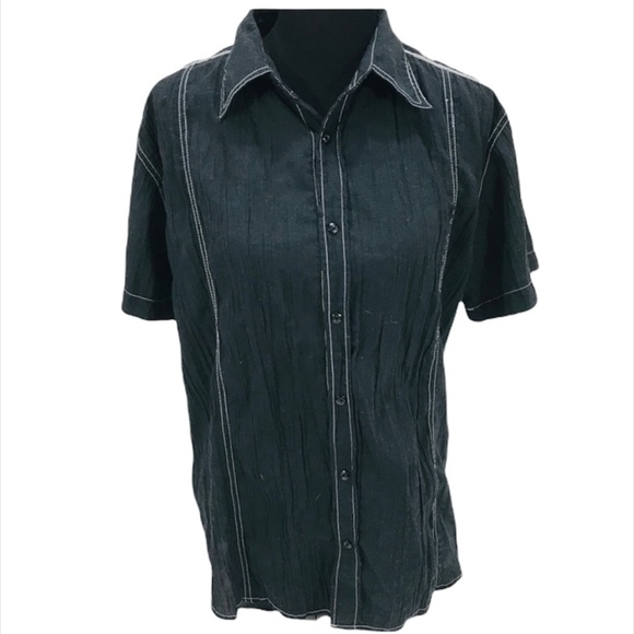 POP ICON CLOTHING Other - Pop Icon Wrinkled Look Short Sleeve Shirt, Black, Medium